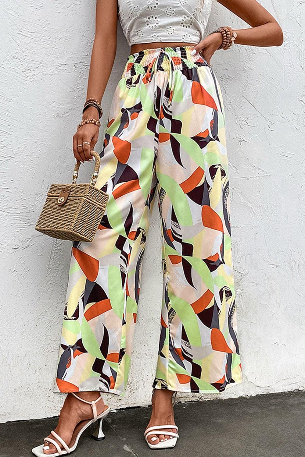 Printed Smocked Waist Wide Leg Pants Carauana Store