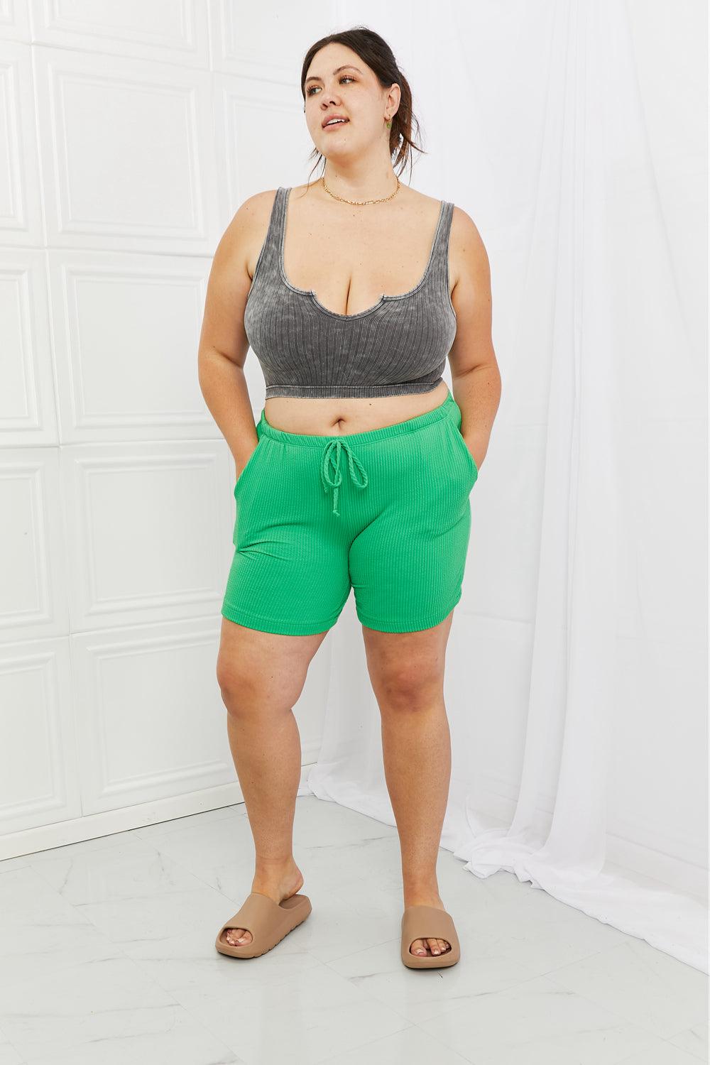 Blumin Apparel Too Good Full Size Ribbed Shorts in Green Carauana Store