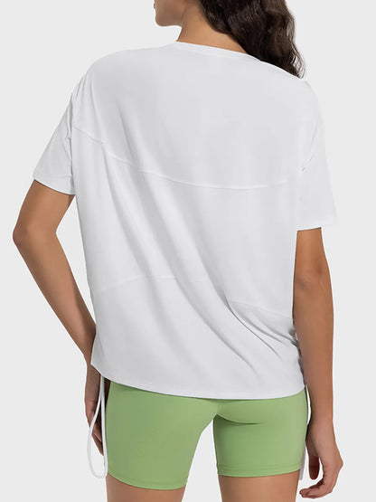 Millennia Drawstring Round Neck Short Sleeve Active T-Shirt Carauana Store