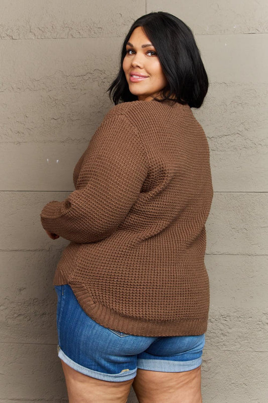 Zenana Breezy Days Plus Size High Low Waffle Knit Sweater Carauana Store