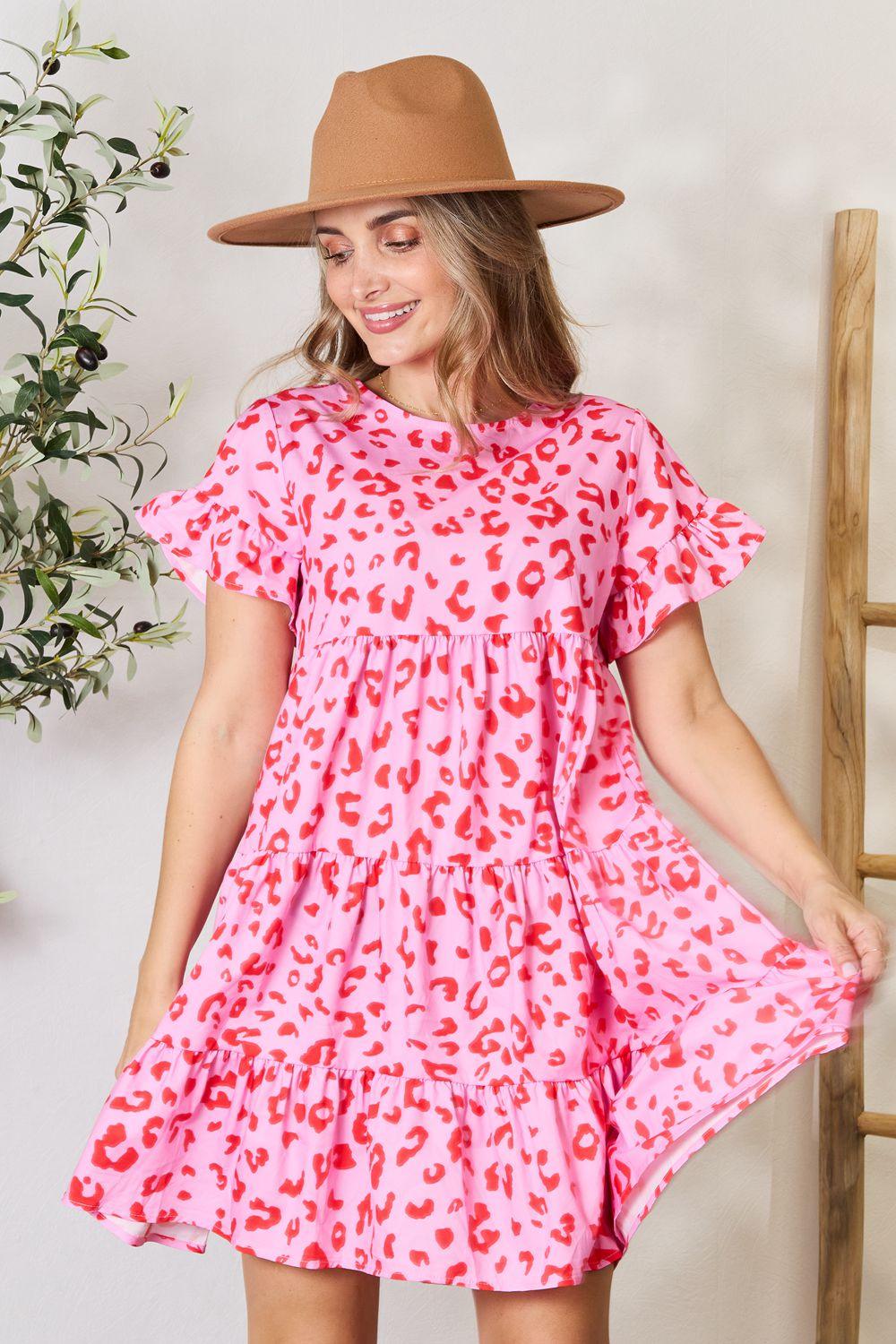 Double Take Short Flounce Sleeve Tiered Dress Carauana Store