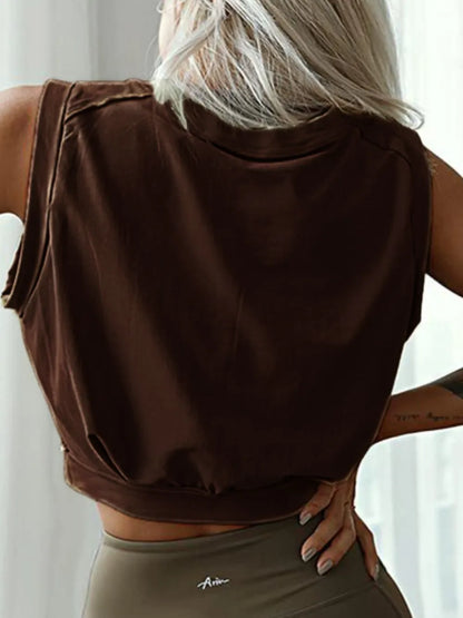 Round Neck Cropped Active Top Carauana Store