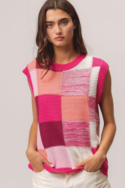 BiBi Color Block Round Neck Sweater Vest Carauana Store