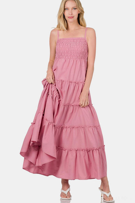 Zenana Woven Smocked Tiered Cami Maxi Dress Carauana Store