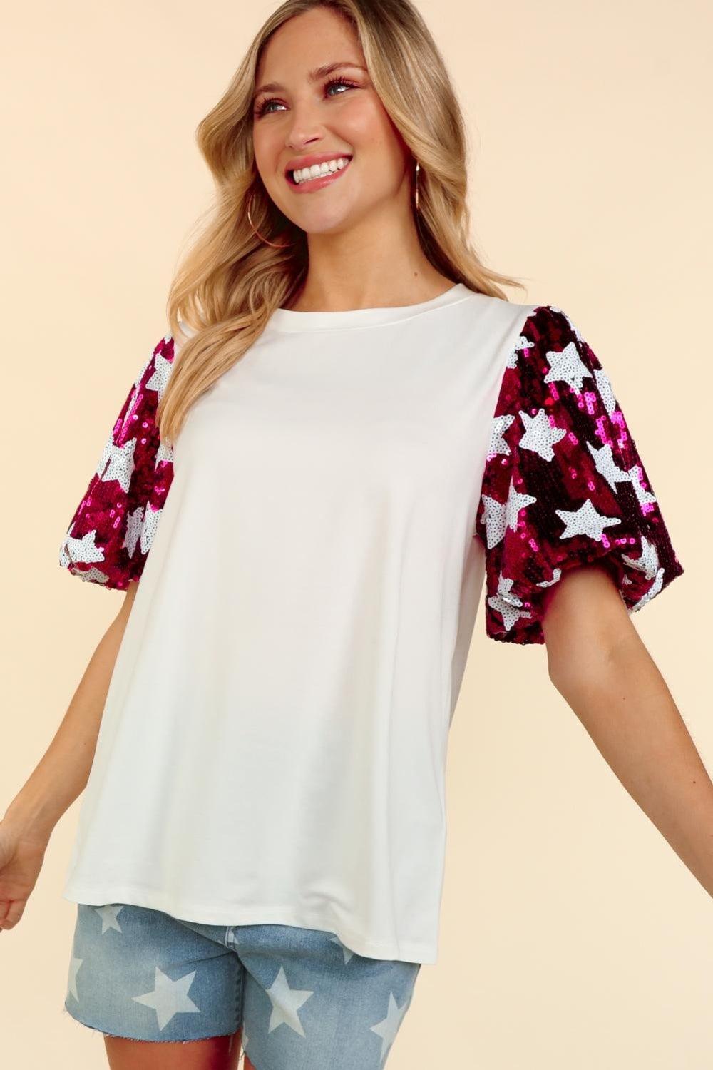 Haptics Star Sequin Bubble Short Sleeve Top Carauana Store