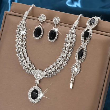 Jewelry set with necklace, earrings, and bracelet WOTH BLACK gemstones